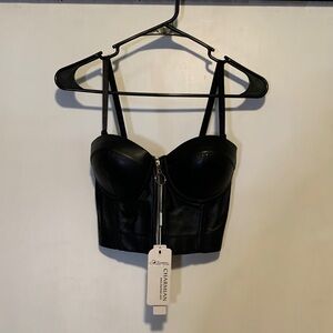 Charmian Black Pleather Corset Top with Zipper‎ Size Medium